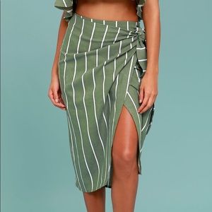 Faithfull the Brand Carlo Wrap Midi Skirt, Size 2, Sage Stripe